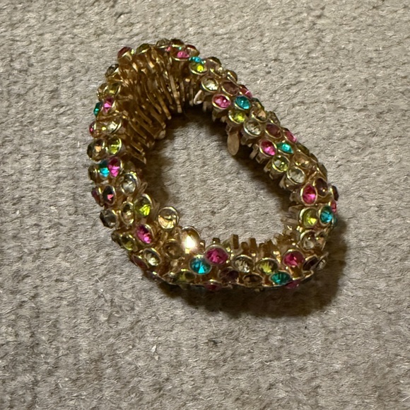 Gold Tone Multicolor Crystal Stretch Bracelet Statement Jewelry One Size - Picture 6 of 7